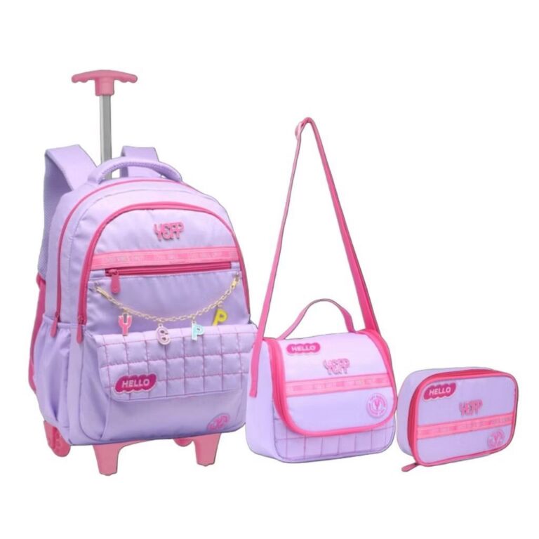 Kit Mochila Rodinha Escolar Juvenil Lancheira e Es