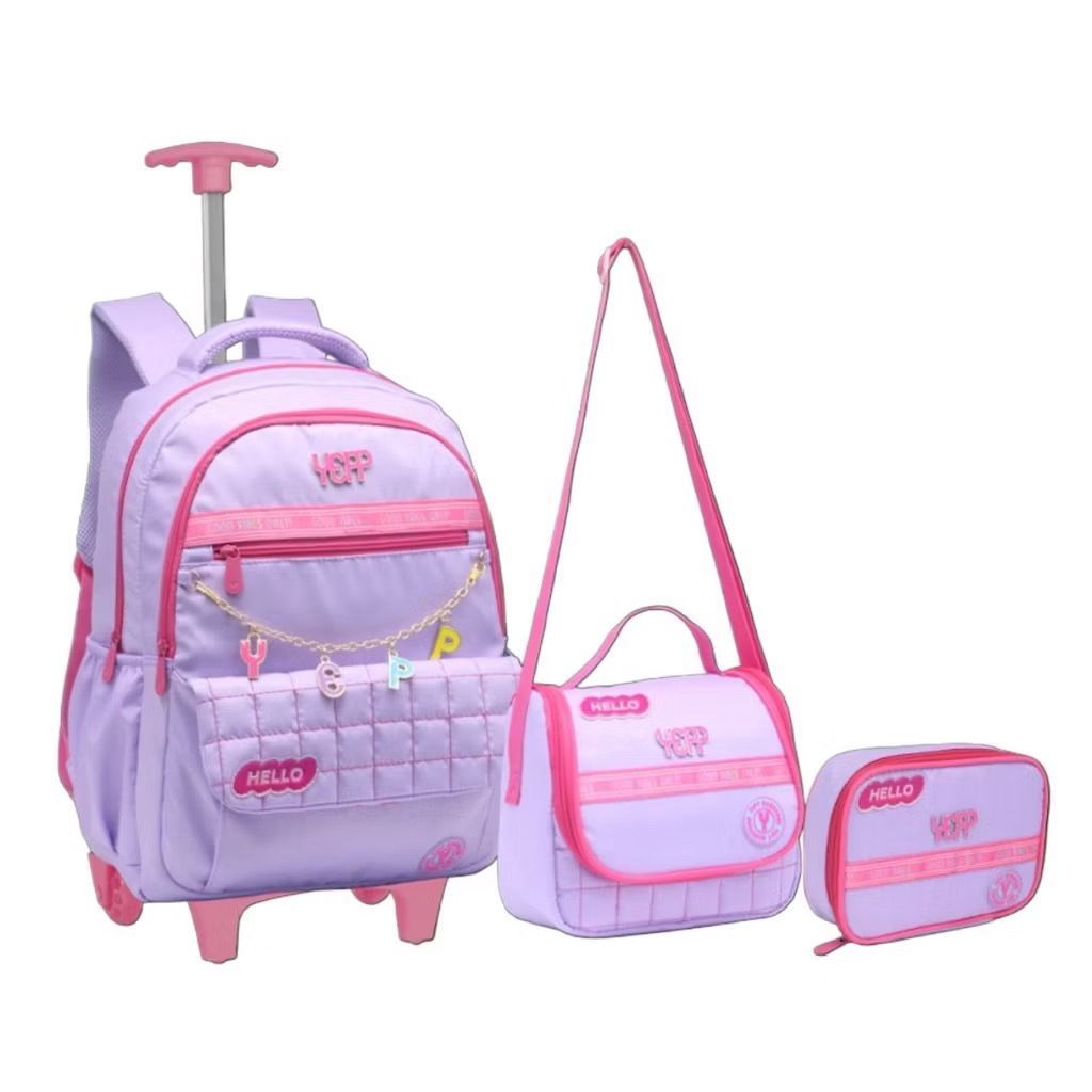 Kit Mochila Rodinha Escolar Juvenil Lancheira e Estojo Yepp Desing Lindo