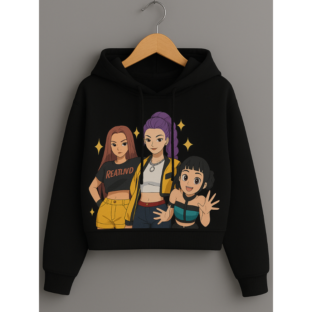Cropped Moletom Infantil Feminina Guerreiras do K-pop Huntrix Filme Blusa Menina Kpop Roupa de Frio