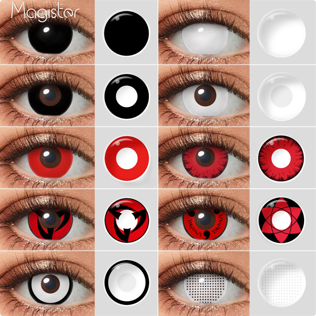 Magister 2 pcs role-playing lentes de contato Cosplay coloridas Lentes de contato preto vermelho bra
