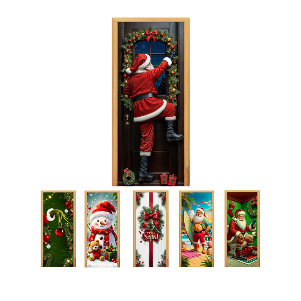 Capa de Porta Decorativa Tecido Efeito Sublimado Realista Natal 0,85×2,10