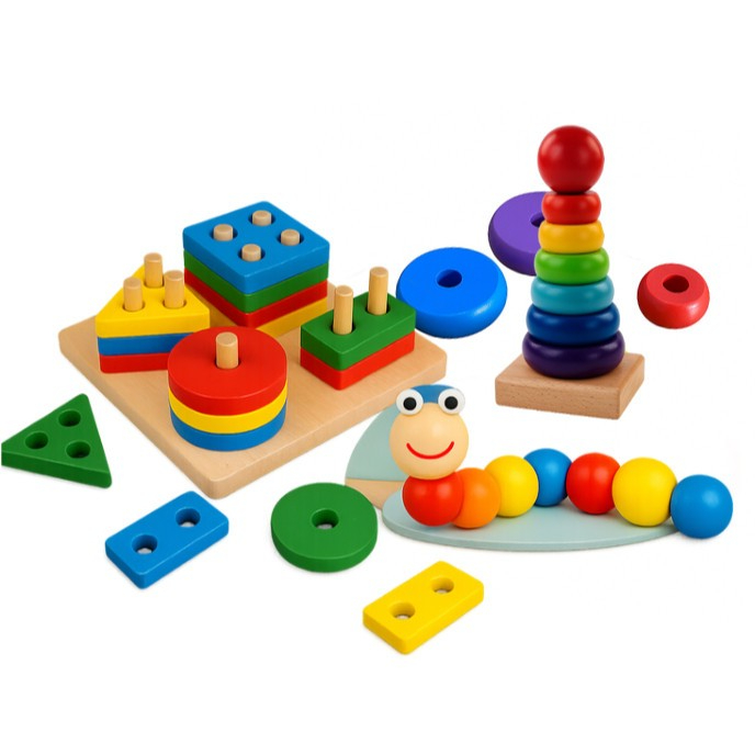 Kit de Brinquedo Educativo Montessori de Madeira &
