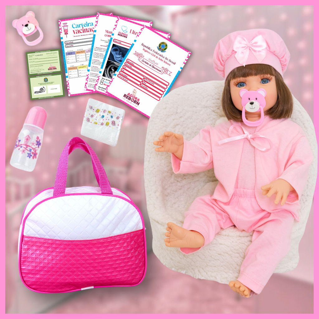 Boneca Bebê Reborn Silicone Realista Menina Com Kit e Roupinha Pode dar Banho