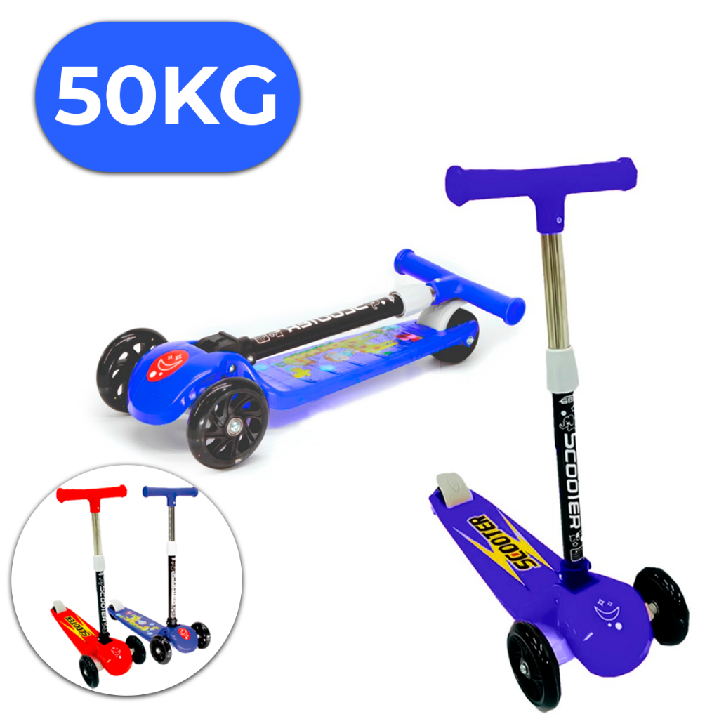 Patinete Infantil 3 Rodinhas com Luz Led Ajustável Até 50kg Menino Menina