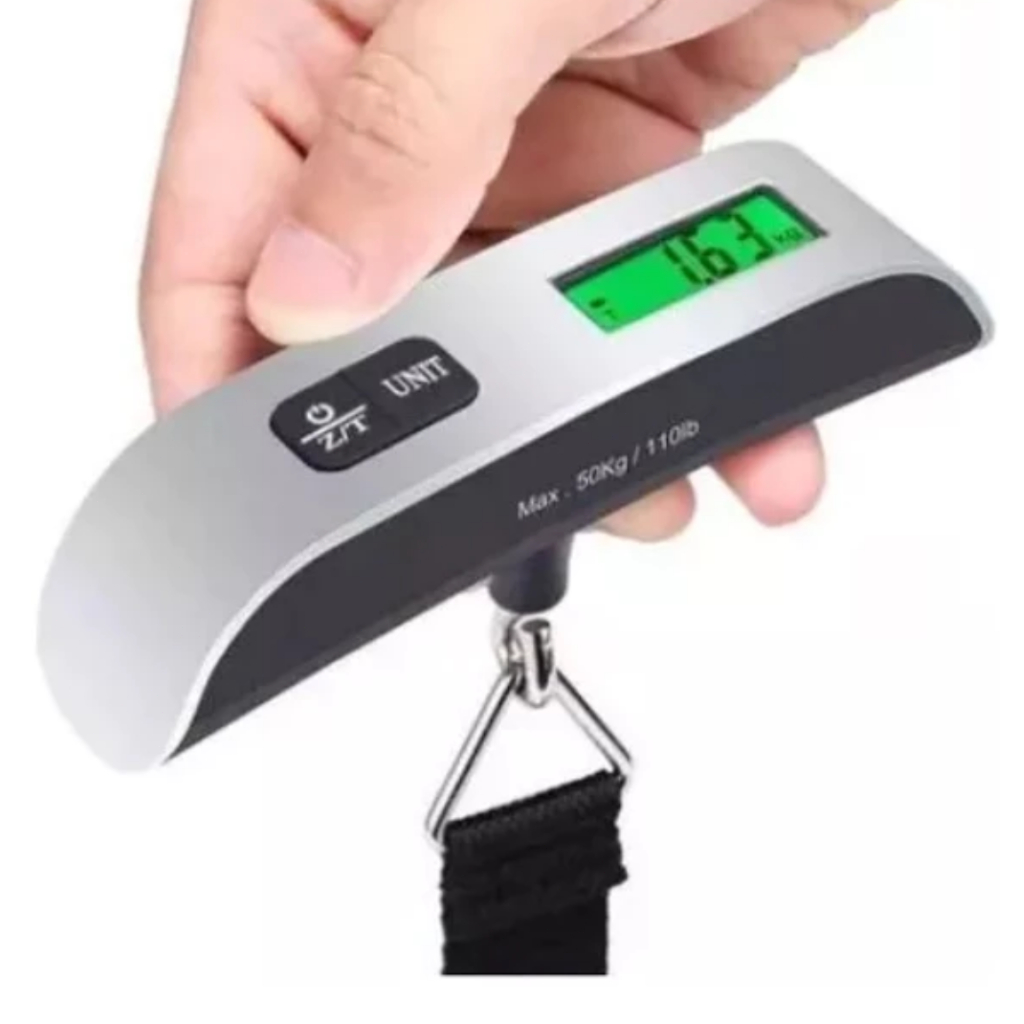 Balança Eletrônica Portátil Até 50kg/110lb com Precisão 10g Tela LCD Clara Função Tara e Zeragem Alç