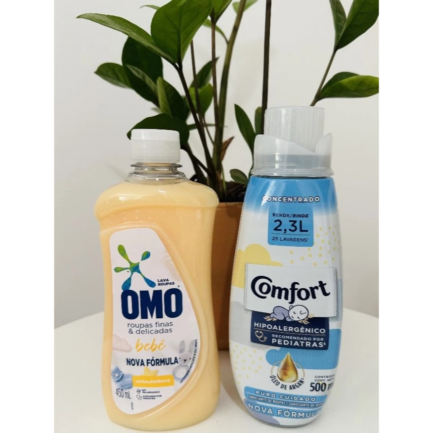 Kit OMO roupas finas e delicadas bebê 450 ml + Comfort concen. puro cuidado hipoalergênico 500ml