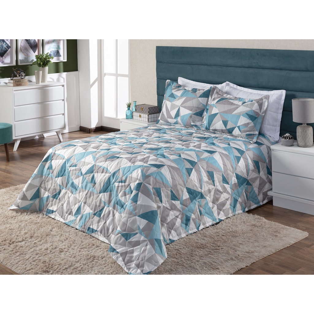 Cobre Leito Colcha Elegance Solteiro / Casal Estampado 3 Peças Várias Estampas Matelado Costurado Co