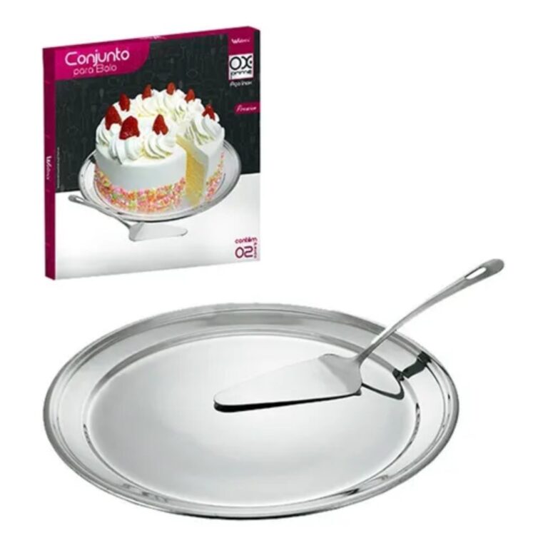 Conjunto Kit Prato e Espátula em Inox para Bolos 