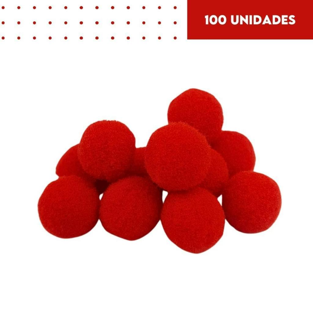 Pompom  Vermelho 14mm – Com 100 Unidades – BRX