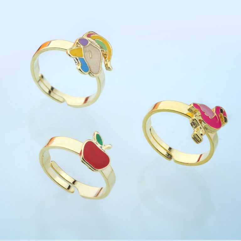 Kit de 3 Anéis Infantis Maçã, Flamingo e Unicó