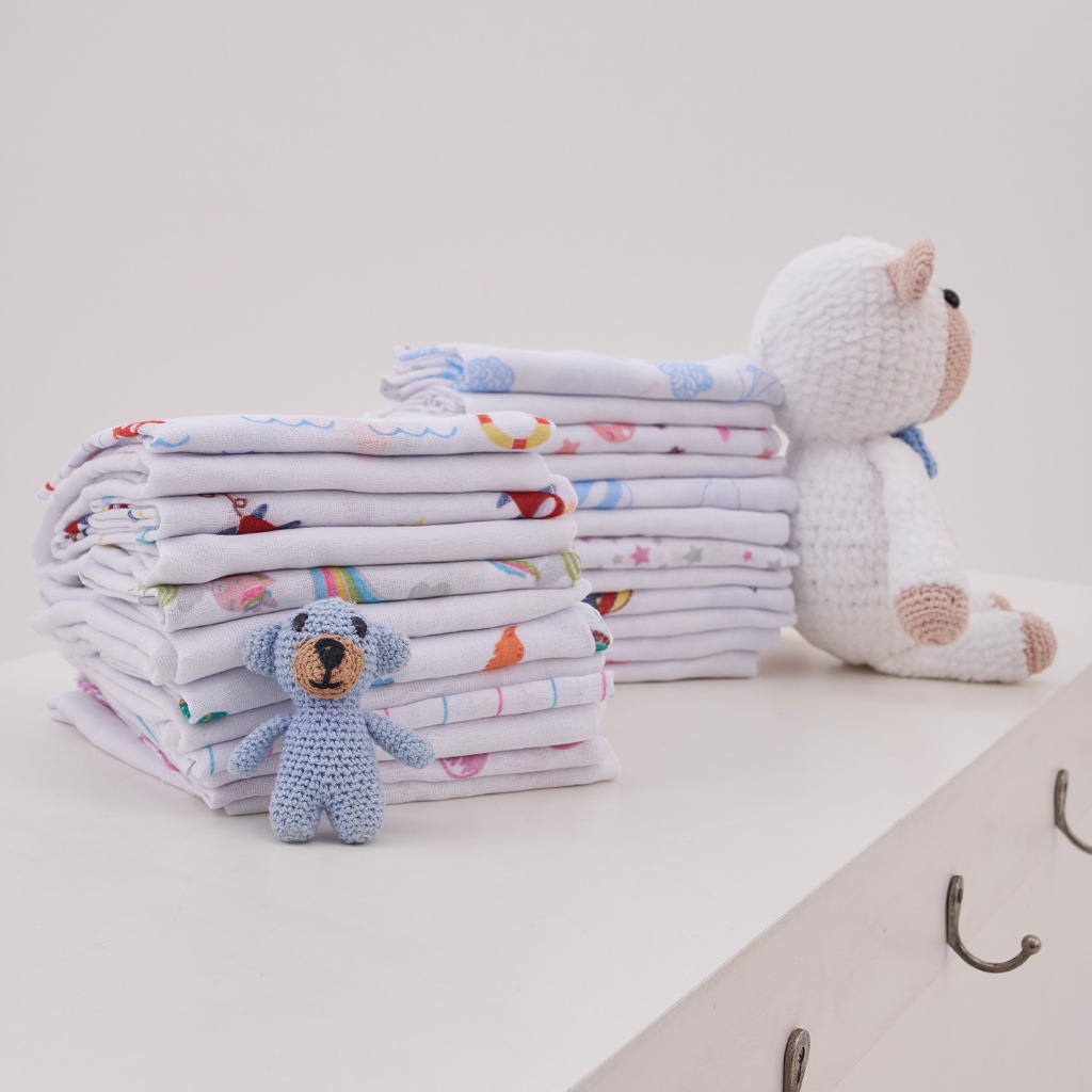 Kit 10 Pano De Boca Fraldinha Luxo Estampada 35x35cm Comum Pacote 100% Algodão