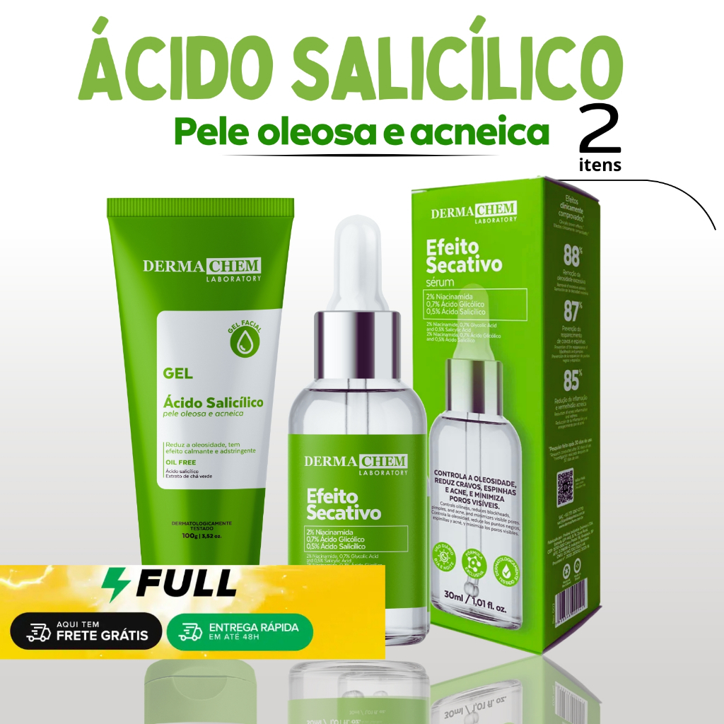Kit Skin Care Pele Oleosa Gel Antioleosidade + Serum Secativo Dermachem