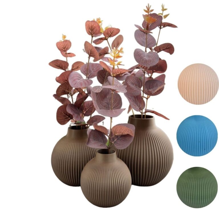 Trio De Vasos Decorativos Com Flores Artificiais T