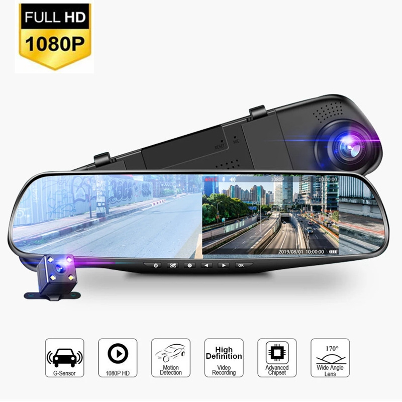 Gravação De Carro Espelho Retrovisor Lente Dupla De 4,19 Polegadas Monitoramento HD 1080P Dianteira