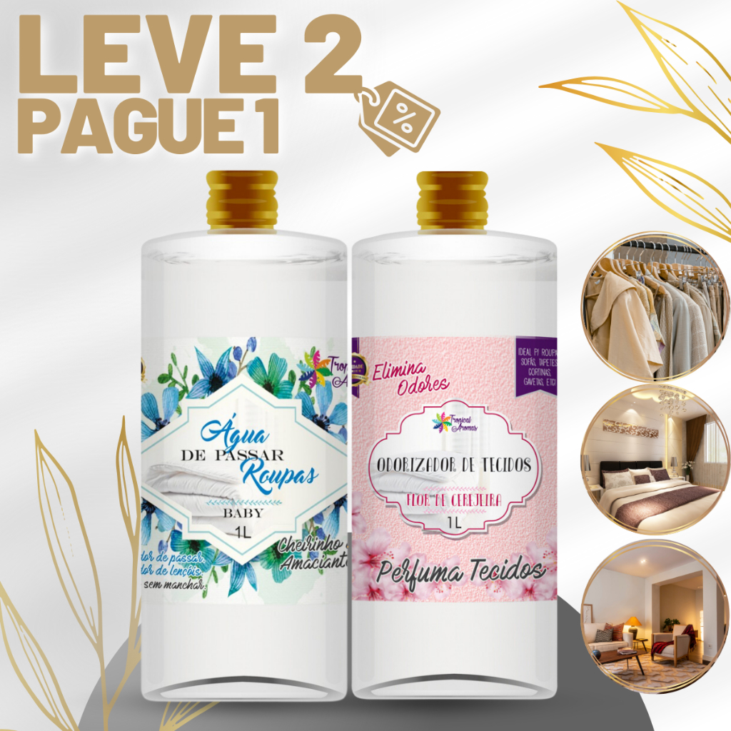 Kit 2 Refil de Agua Perfumada para Roupas Lençois Odorizador de Ambientes