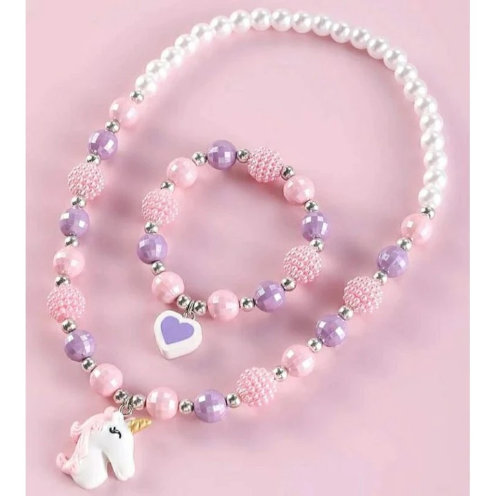 Kit de Colar e Pulseira de Miçangas Unicórnio Ca
