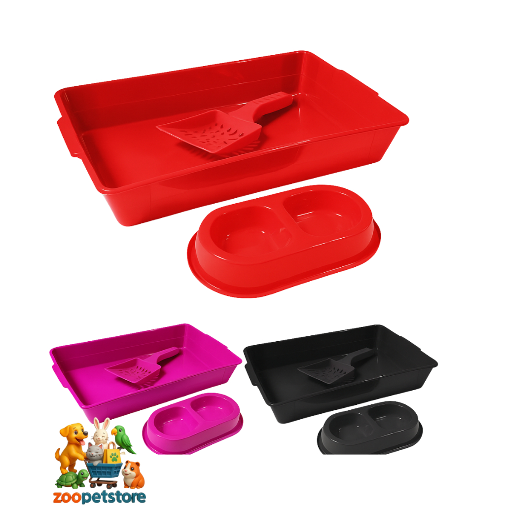 Kit Caixa de Areia para Gatos Bandeja + Comedouro  + Pá Higiênica