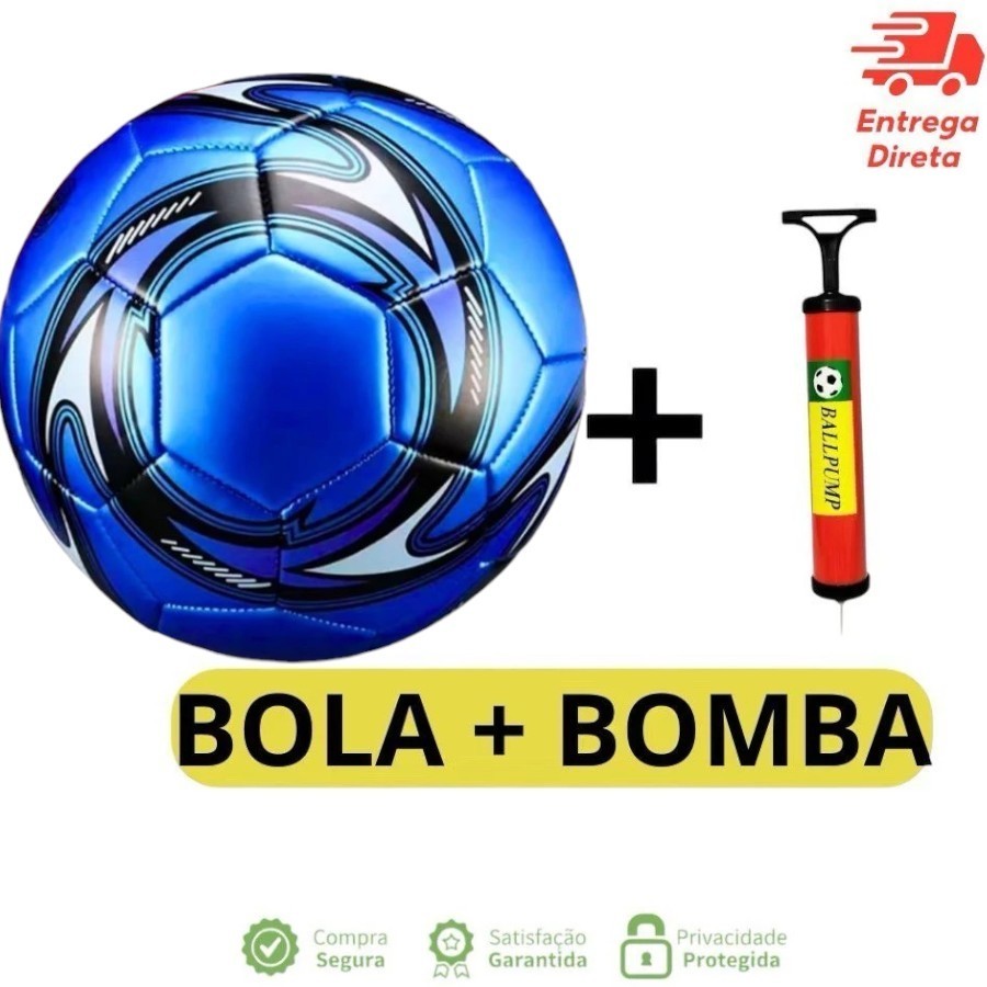 Kit Bola de Futebol + Bomba de Ar Manual Portátil Para Encher Tamanho Oficial Couro Sintético Campo
