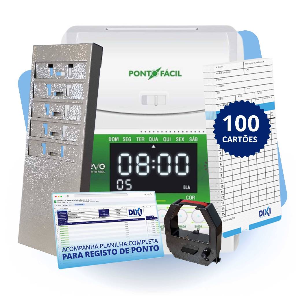 Relógio Manual Cartográfico + 100 Cartões Cartolina Bater Ponto + Chapeira 5 Lugares Kit