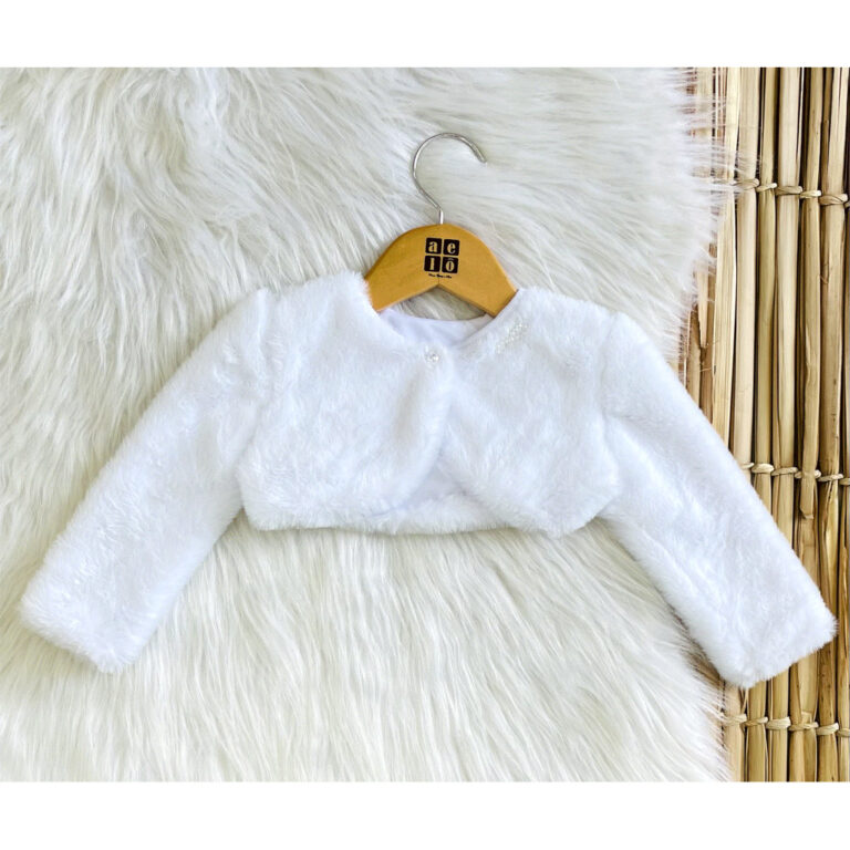 Bolero Casaco Luxo BRANCO Peluciado com Bordado La