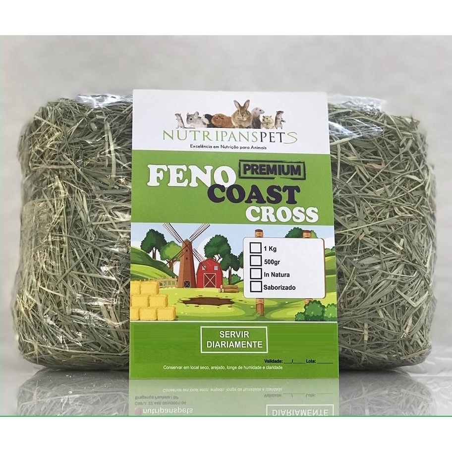 1kg De Feno Coast Cross Premium Verdinho Fresquinho Cheirosinho NUTRIPANSPETS Para Porquinho Da Índi