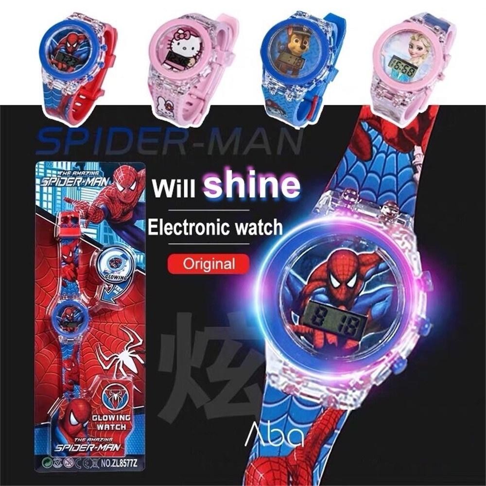 Relógio Infantil Homem Aranha Sonic Unicórnio Frozen Patrulha Canina Batman Luz Digital Menino Menin