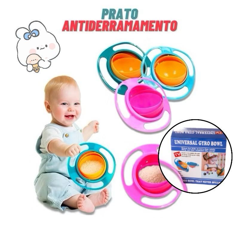 Prato Giratório COM Caixa 360°Infantil Antiderramamento Prato Mágico Não Cai a Comida Tigela