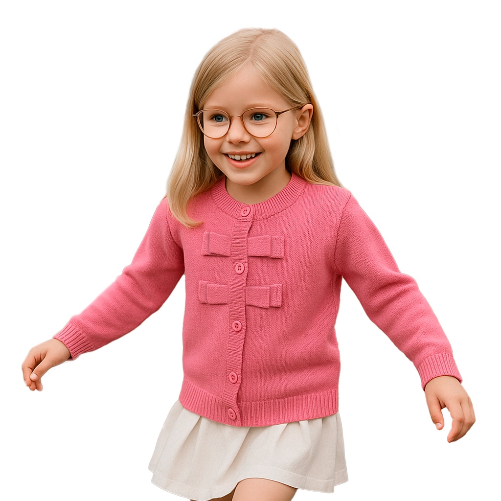 Blusa de trico cardigan infantil menina botoes delicados laços