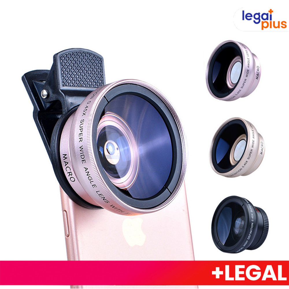 Kit de Clip de Lente HD Externa para Celular 2em1 Lente  Super Macro e Grande Angular Compatível com