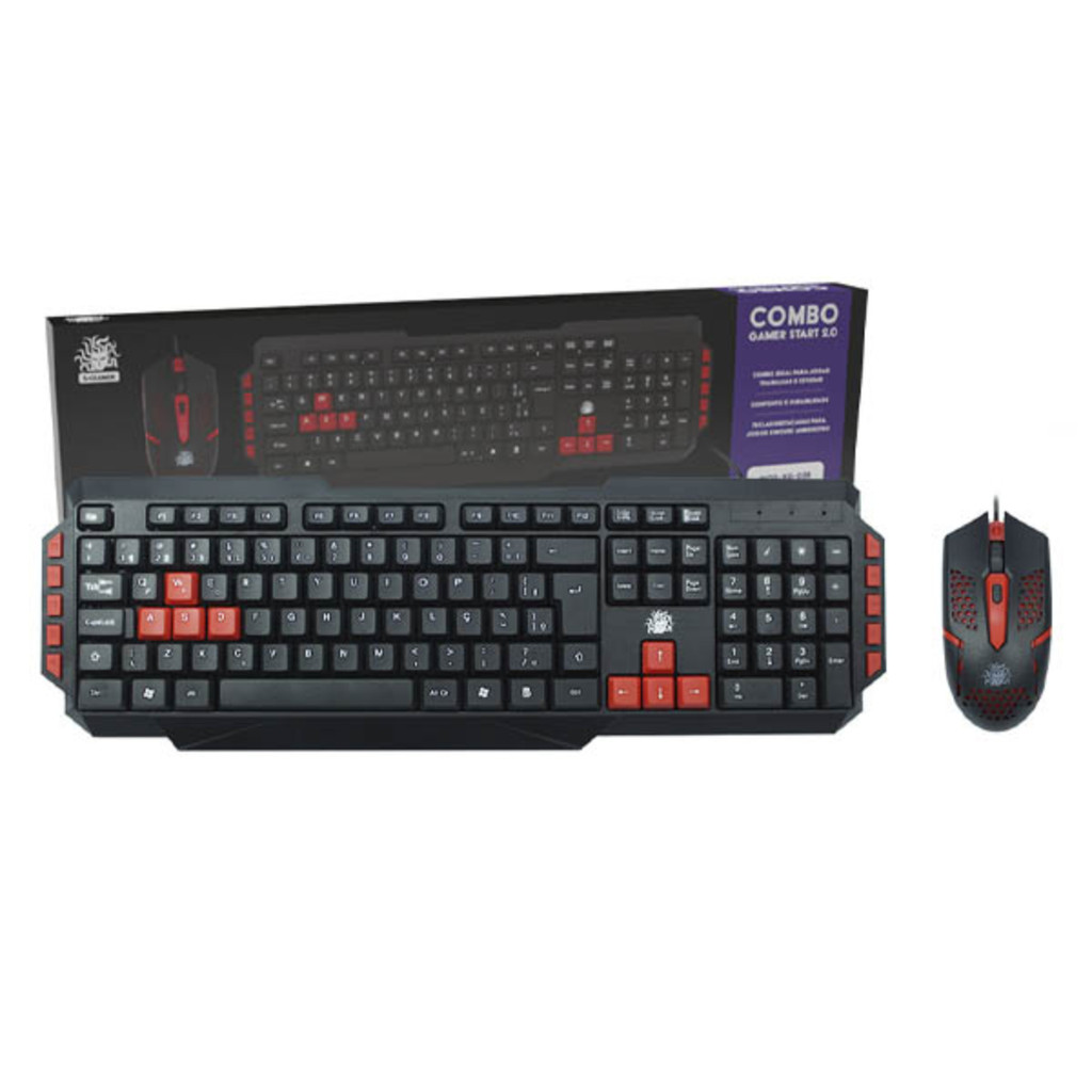 Combo Gamer Teclado + Mouse Start 2.0 USB LED ABNT2 Ergonômico PC Notebook Cor Vermelho