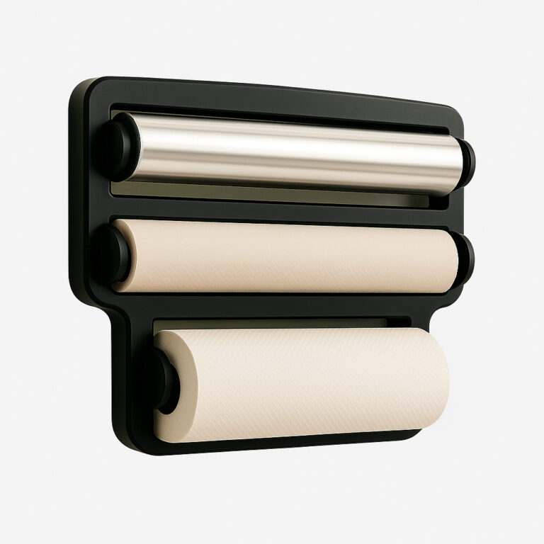 Porta Rolos 3 em 1 Preto  Papel Toalha, Filme e Al