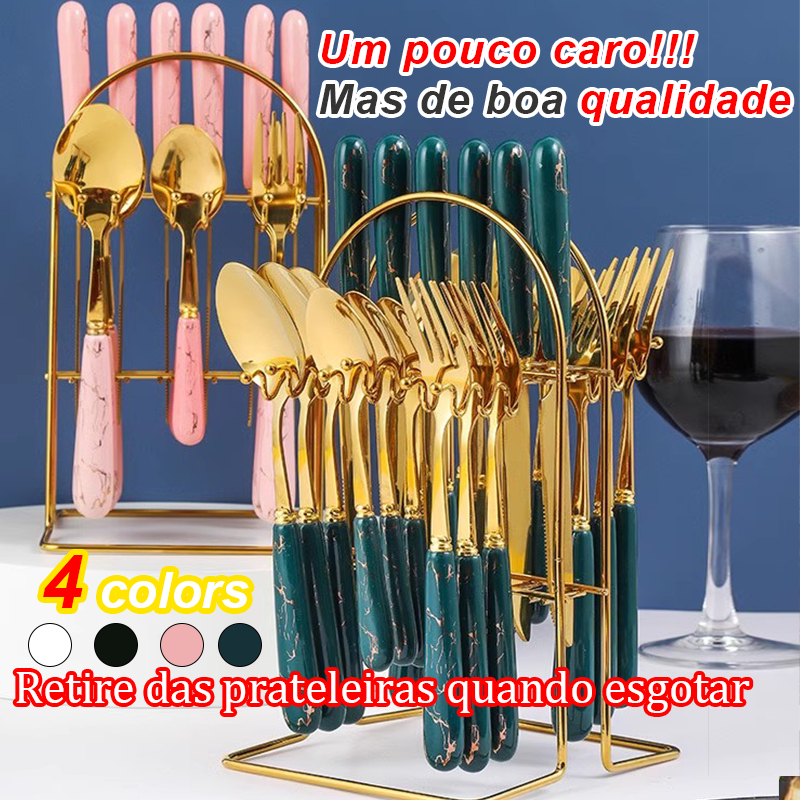 Oferta especial 24pcs (Sem suporte) Conjunto de talheres requintado faca, garfo e colher bife elegan