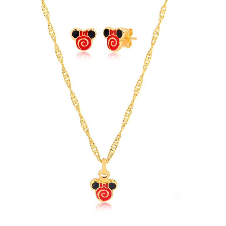 Conjunto Infantil Banhado a Ouro 18K Colar Com Pin