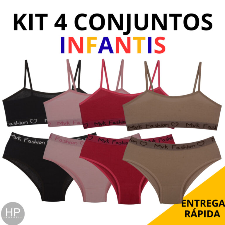 Kit 2/4 Conjuntos Infantil Calcinha e Sutiã Sem B