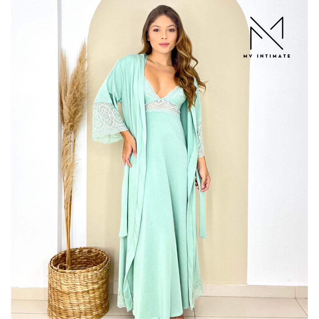 Kit de Robe e Camisola LONGOS sem Bojo de Microfibra Light