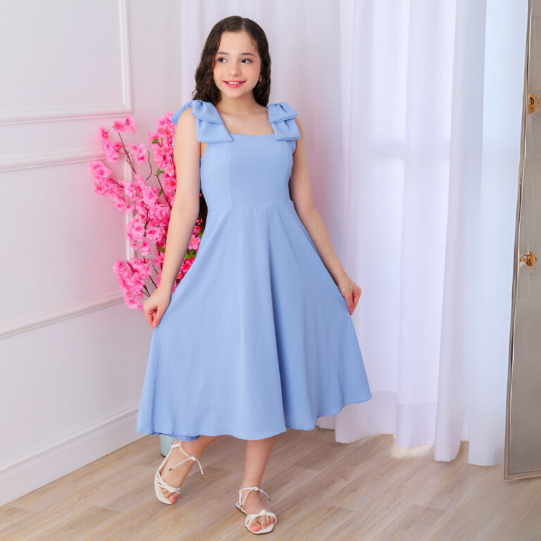 Vestido Infanto Juvenil Feminino Laço Midi Longo 