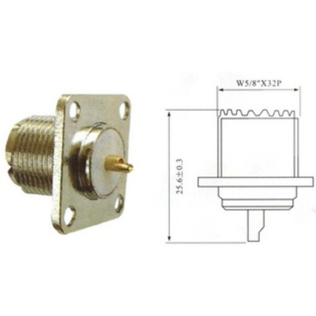 Kit 2 Peças – Conector Uhf Fêmea P/ Painel Base Quadrada