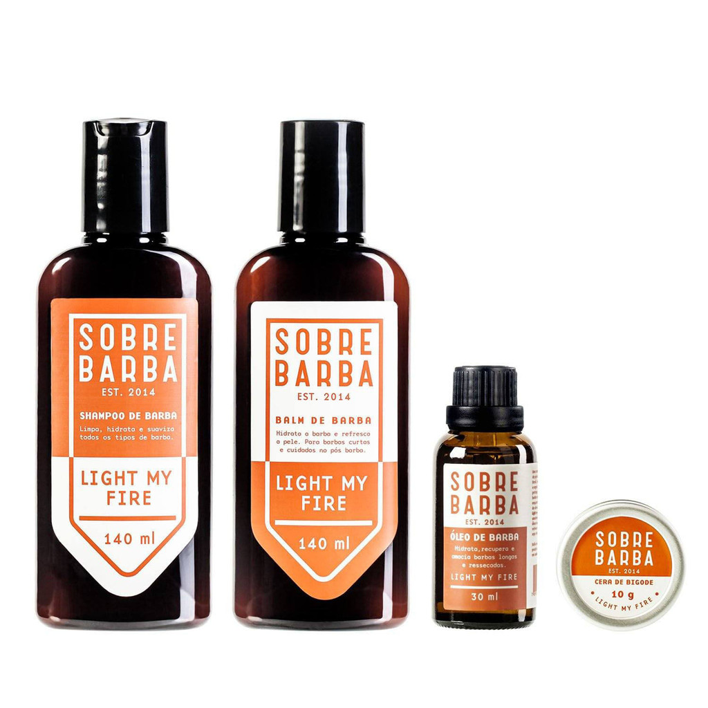 Kit Sobrebarba – Shampoo, Balm, Óleo de Barba e Cera de Bigode – Light my Fire
