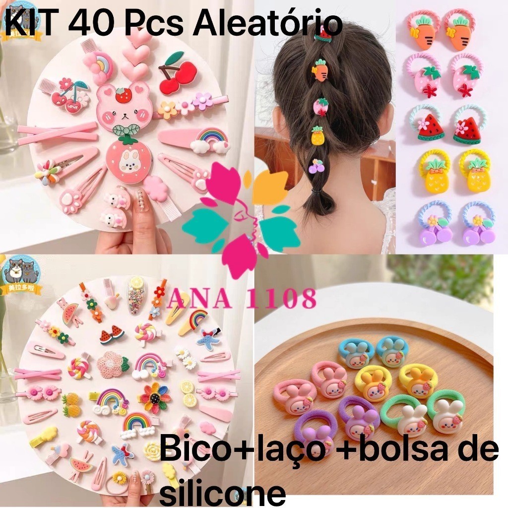 ANA 1108 Kit 40 unidades Lacos de Bico de pato/Tic tac+ Rabico Com Desenho de Silicone Infantil Aces