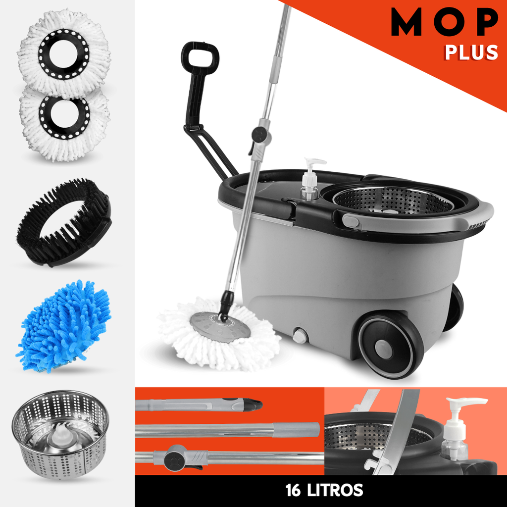 Mop Giratório Com Cesto Em Inox – Cabo 150cm – Completo – Nybc