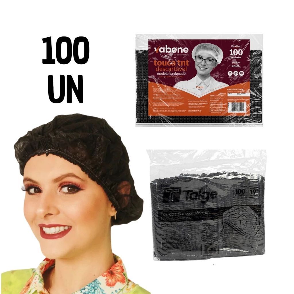 Touca TNT Descartável – 100 unidades Pretas