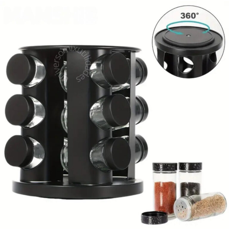 Porta Tempero Giratorio Preto Com 6/8/9 Potes Vidr