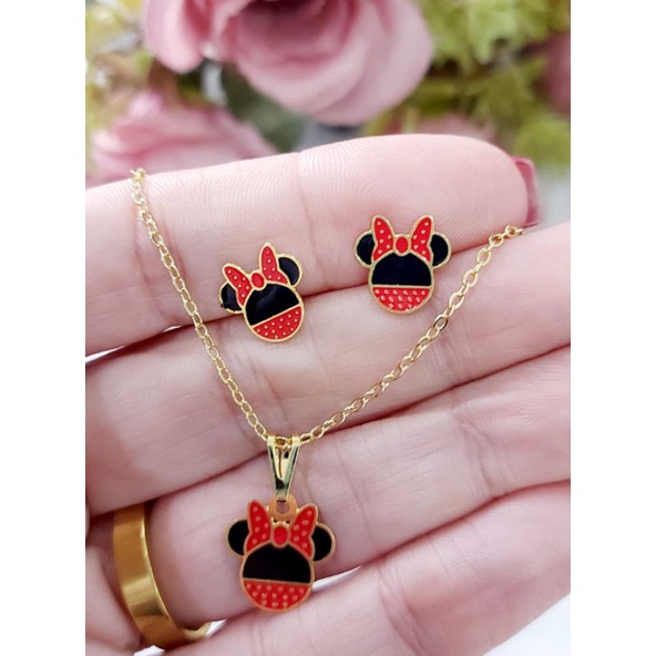 Conjunto de Brinco e Colar infantil folheado a our