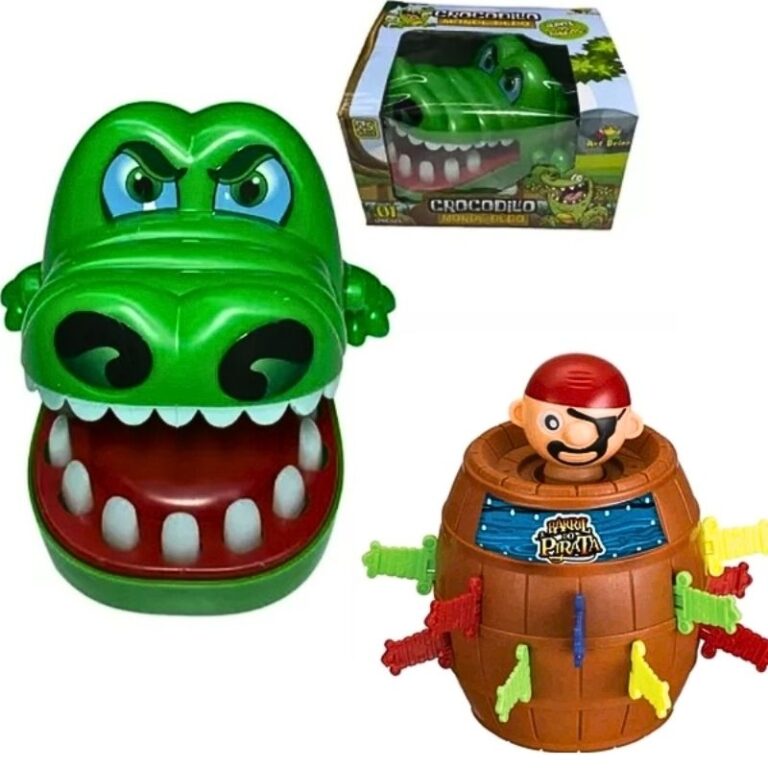 Kit 2 Brinquedos Jogo Pula Pirata Barril E Jacaré