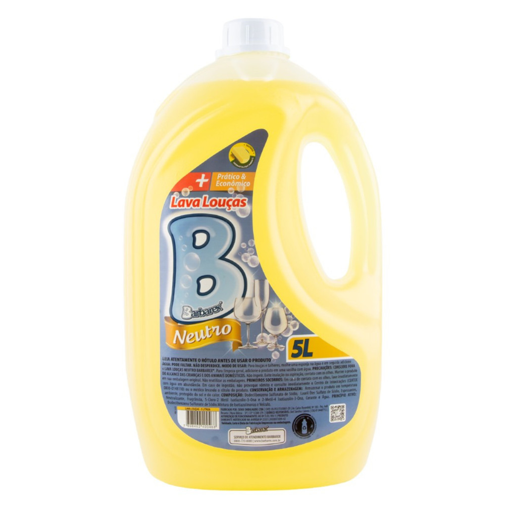 Detergente Lava Louças Neutro Grande Econômico Barbarex 5 Lt