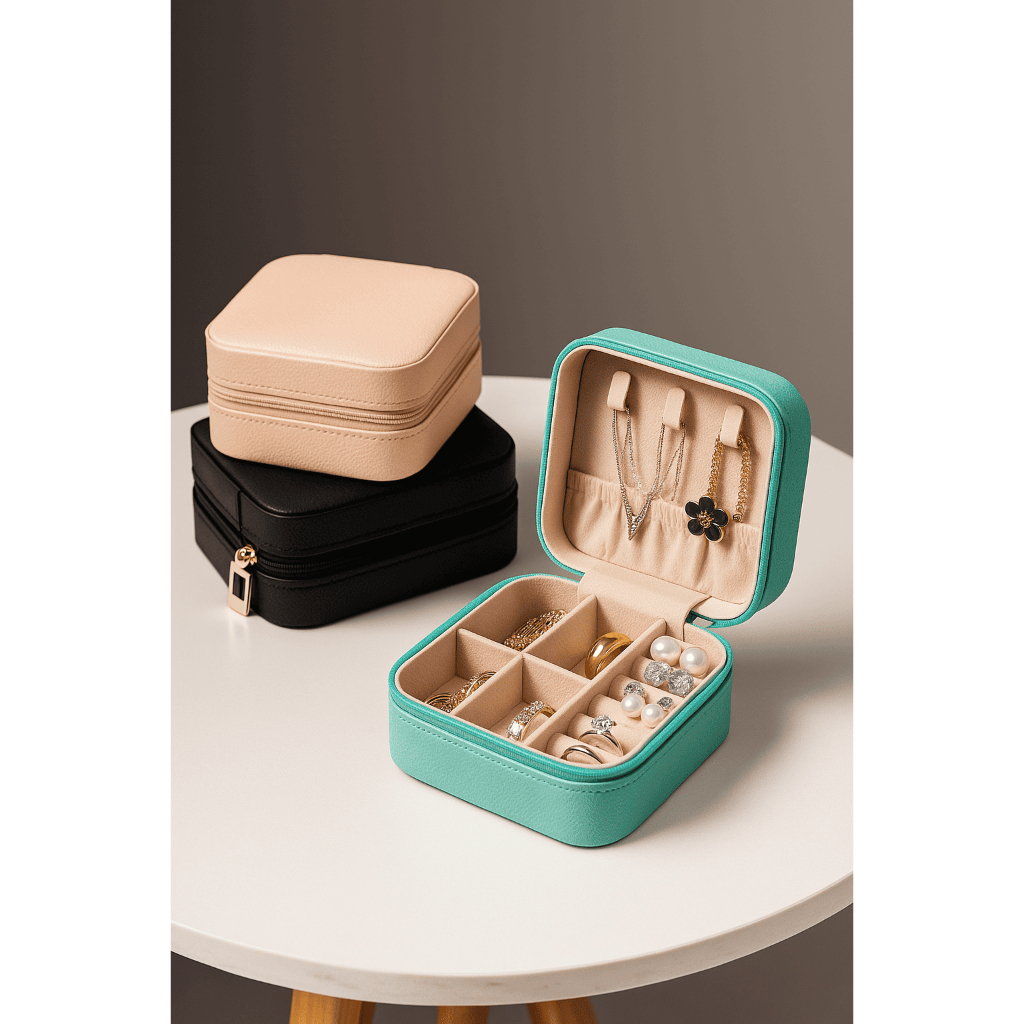 Mini Porta Joias Viagem Maleta Lembrancinha Presente Forrado Bolsa Brincos Colar Pulseria Bijuteria