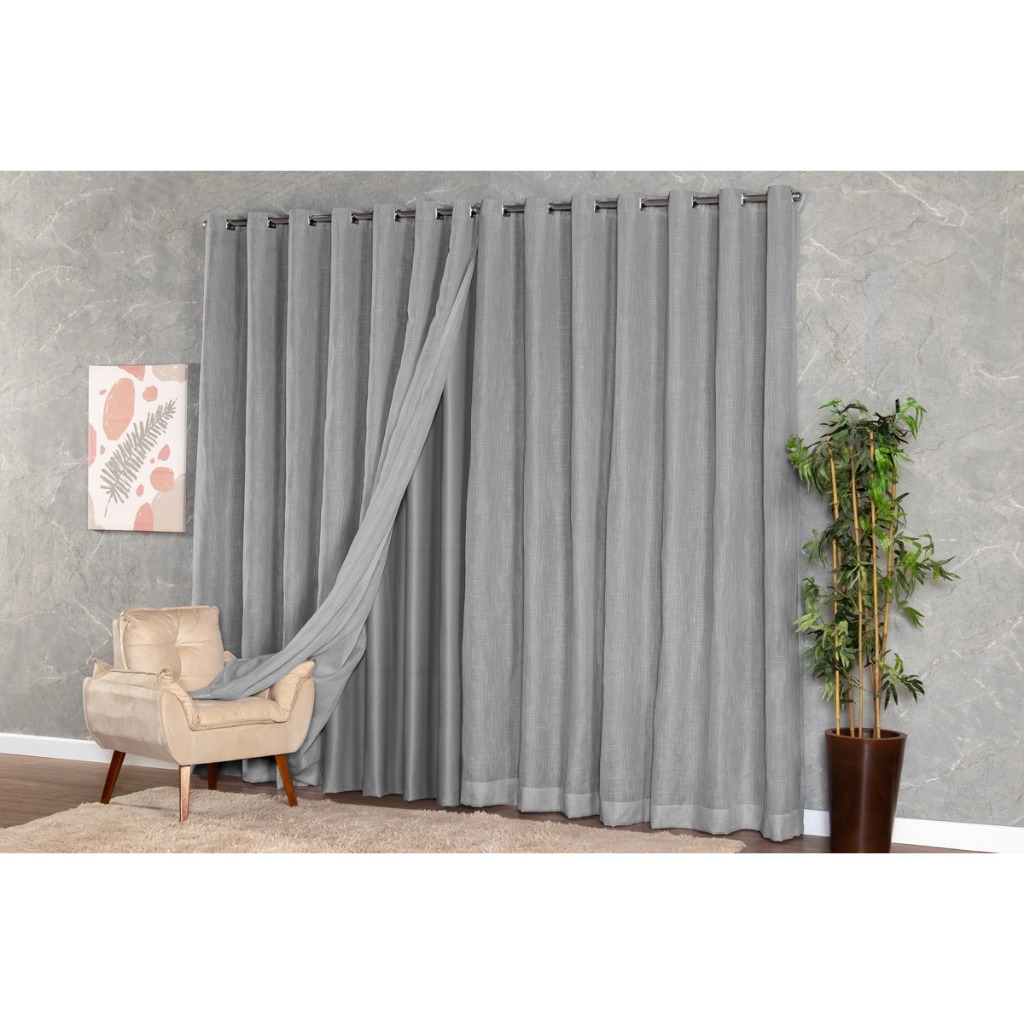Cortina Voil Gaze De Linho 3,00 x 2,20/2,30/2,40/2,50/2,60/2,70/2,80 C/forro Blackout Grosso Origina