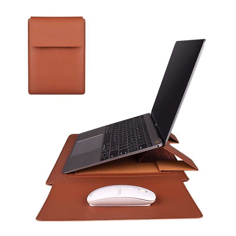 Laptop Saco De Manga Para Macbook Air Pro Couro PU 13/16 Polegada Notebook Bolsa Com Suporte Do Mous