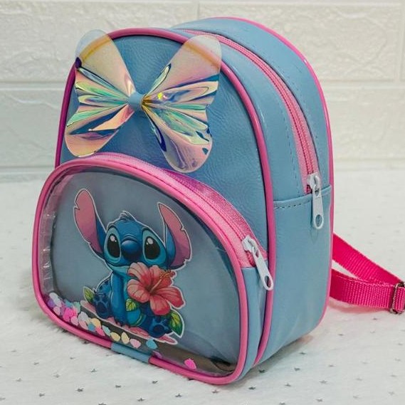 Mochilinha Infantil Stitch Menina com Bolso na fre