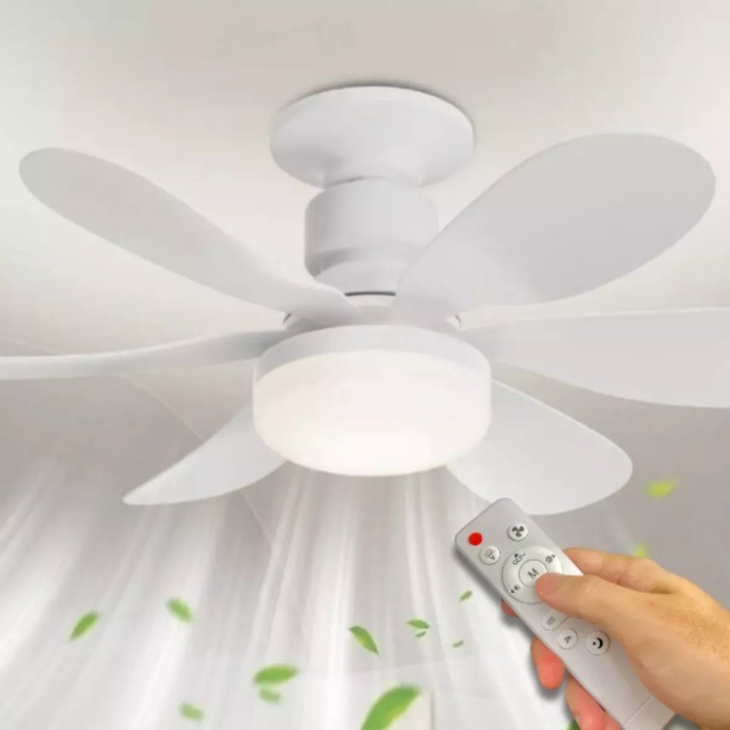 Ventilador de Teto  Super LED Lâmpada E27 Controle Remoto Luminária Economica de Energia 6 lâminas B
